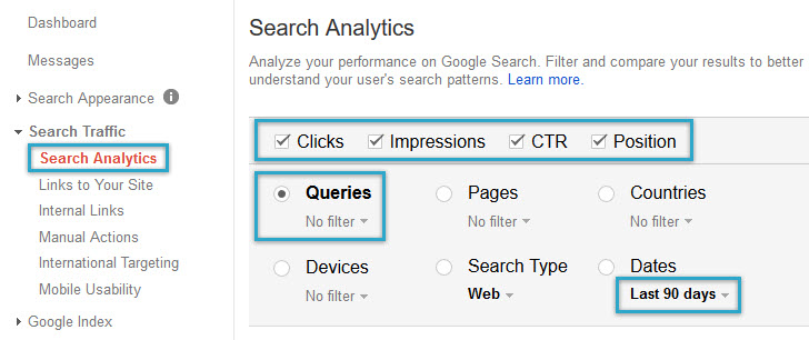 Search Analytics Queries & Settings